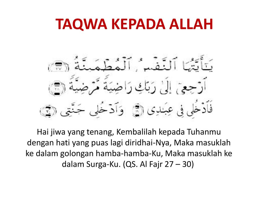 TAQWA KEPADA ALLAH Hai Jiwa Yang Tenang Kembalilah Kepada Tuhanmu